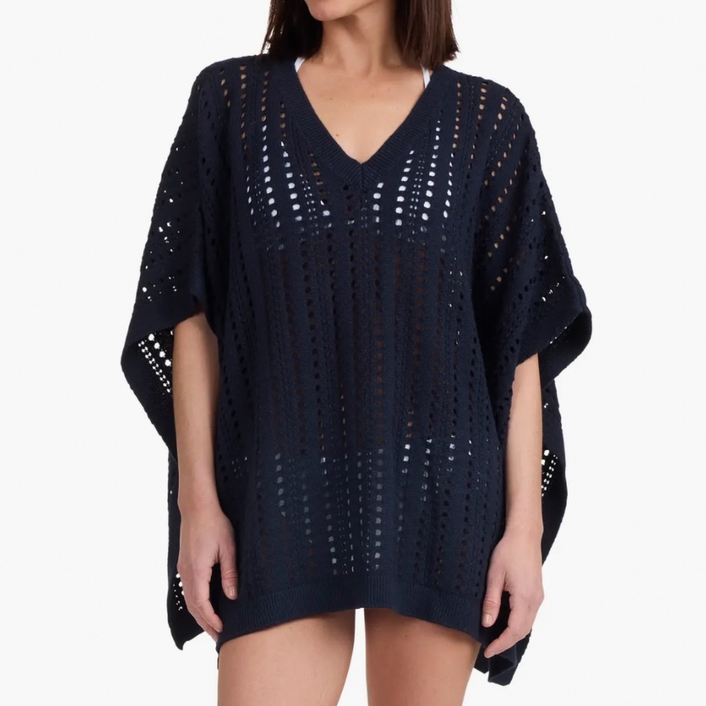 Bruno Magli Openwork Cover-Up Poncho Navy OS